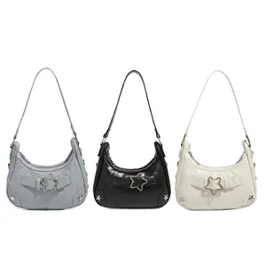 Women's Versatile PU Leather Shoulder Bag Star Decor Hobo Bags with Zipper Perfect for Travel & Parties