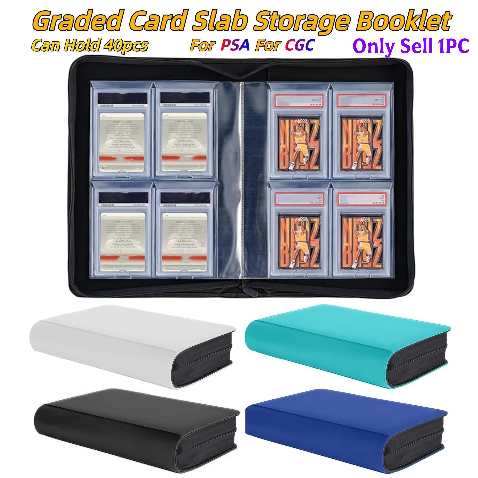 1pc 4-Grid 40-Capacity Trading Card Storage Booklet Professional Graded Card Zippered Binder For PSA CGC Graded Sports Cards, Basketball Baseball Card Slab Holders, Sports Card Collection Album, Game Card Slab Organizer, Card Hobby Box PU Faxu Leather