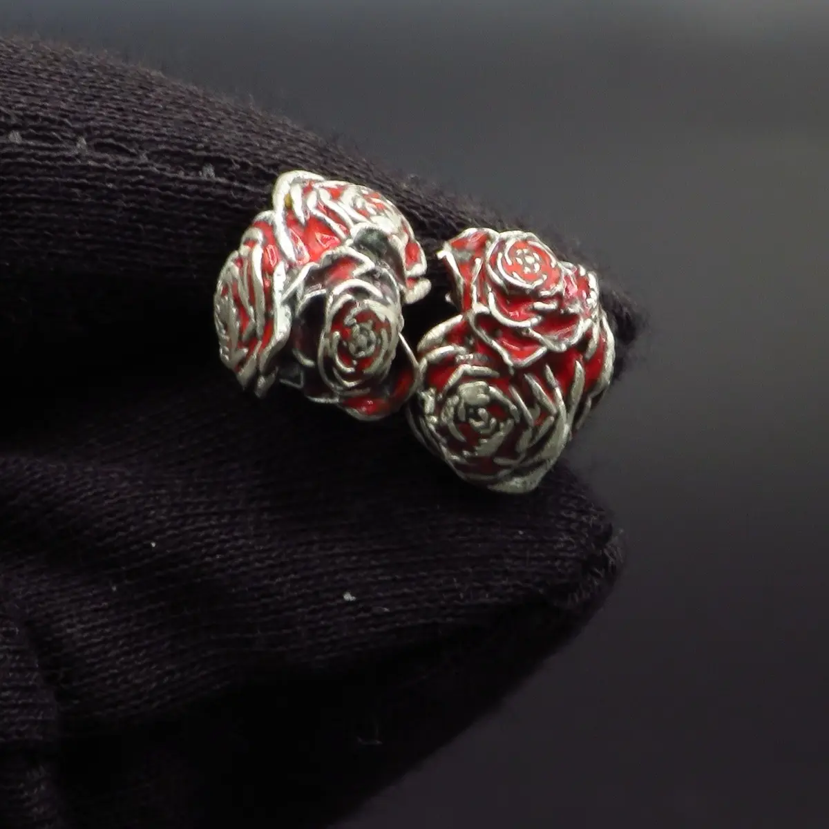 Hyperbolic Studio Jumbo Rose Cluster Stud Earrings - Solid .960 Silver, Vintage Gothic Design, 12mm Size