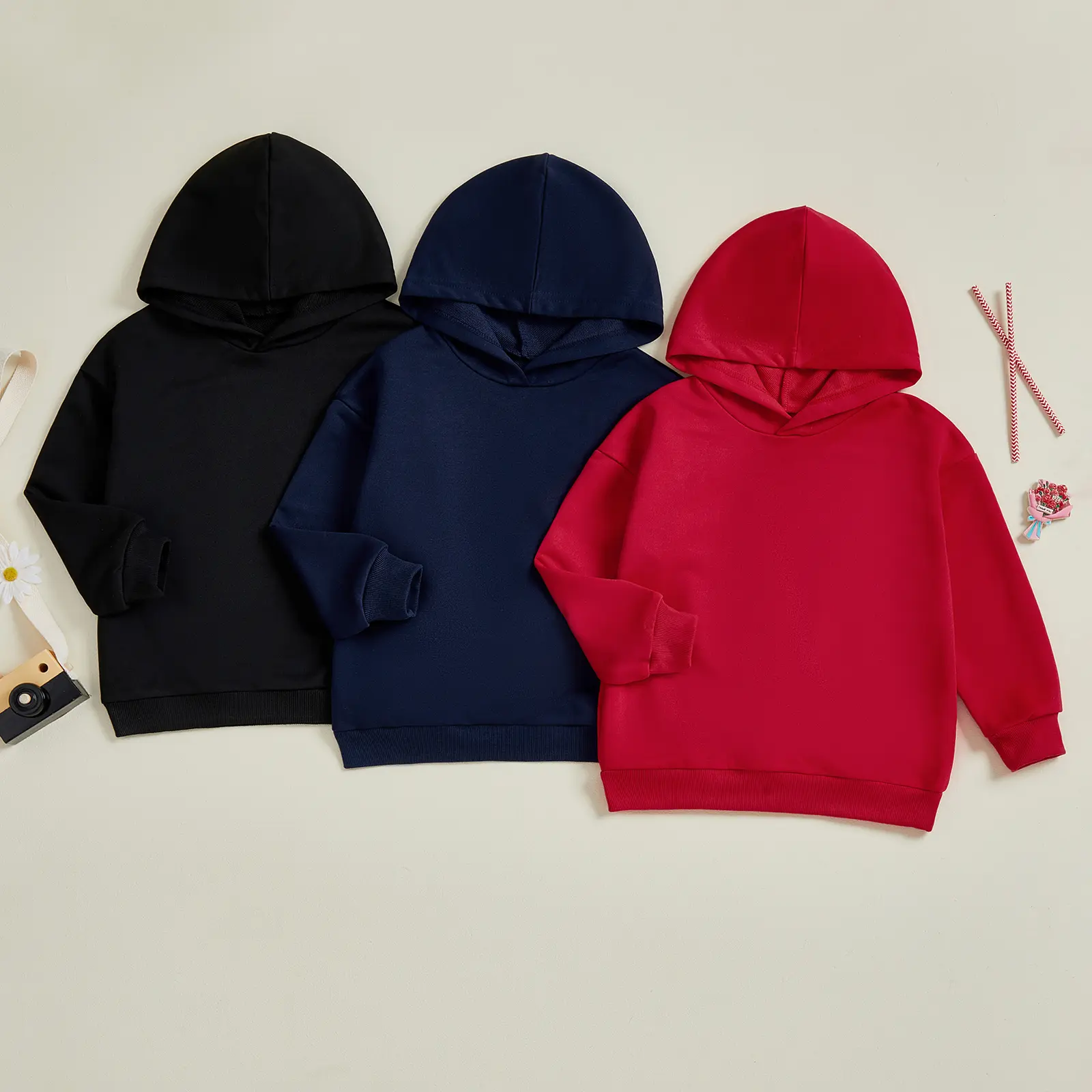 Kids' Polyester Hoodie/Jumper - Basic, Stylish, Loose-Fit, Solid-Color Long-Sleeve Pullovers for 3-4 Years Toddlers (Boys & Girls, Machine Washable)