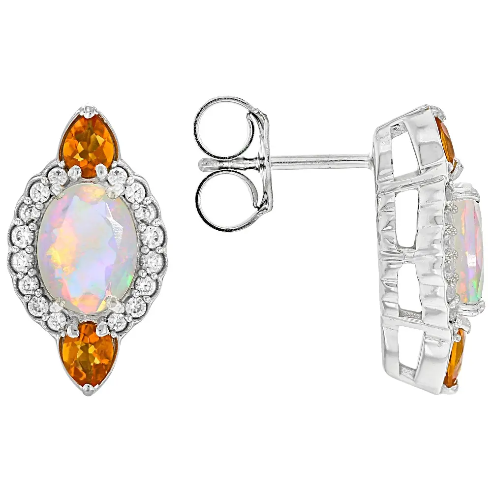 JTV White Ethiopian Opal Earring Stack, Rhodium-Over Sterling Silver Earrings, 2.06 ctw Natural Crystal Jewelry