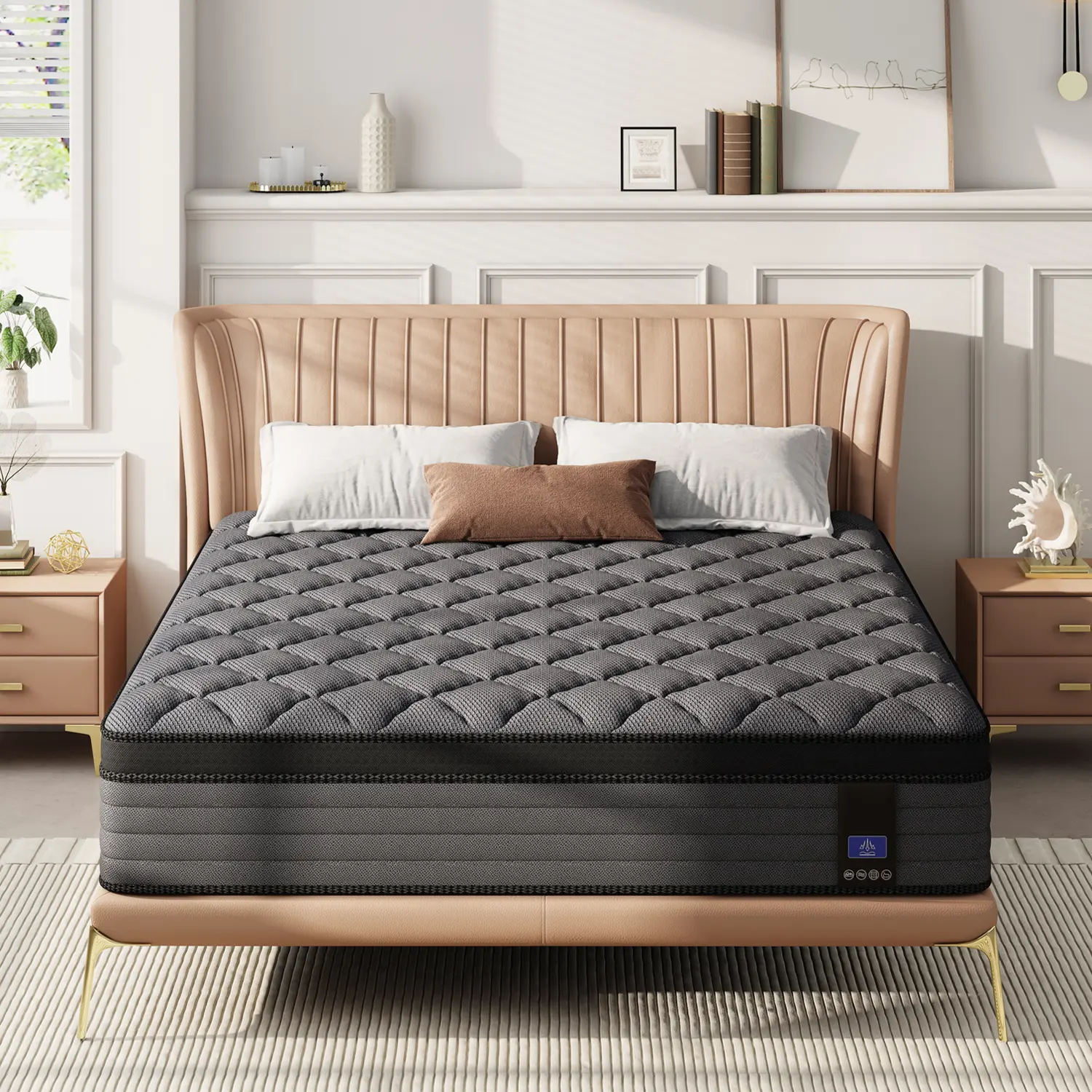 14 Inch Twin/Full/Queen/King Memory Sponge Mixed Cool Black Mattress with Independent Bag Spring Medium Hardness Comfortable Shock Isolation, Gift for Parents and Children Halloween Christmas Premium Memory Foam Orthopedic Memory Foam