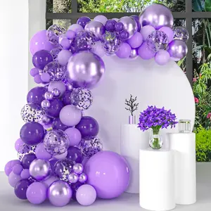 Purple Balloon Arch Garland Kit, 129 count Purple Balloons Different Size 18" 12" 10" 5", Metallic Purple Balloon Purple Confetti Balloon for Purple Theme Party Birthday Wedding  Shower Decoration