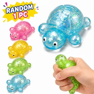 1 PC Random Glitter Stress Relief Turtle Toys - Soft Sticky Glittery Turtle Squeeze Fidget Toys, Cute Malt Sugar Sensory Fidget Turtles for Adults Soothing Birthday Party Favors Gift, Squishy Sensory Fidgets