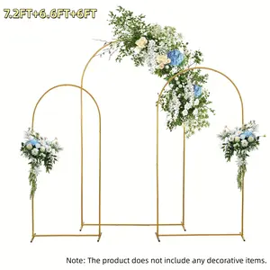 3pcs Set Wedding Arched Background Bracket, Metal Arched Background Bracket, Outdoor And Indoor Birthday Party, Garden Flower Balloon Decoration, Christmas And Halloween Decoration, 7.2FT+6.6FT+6FT