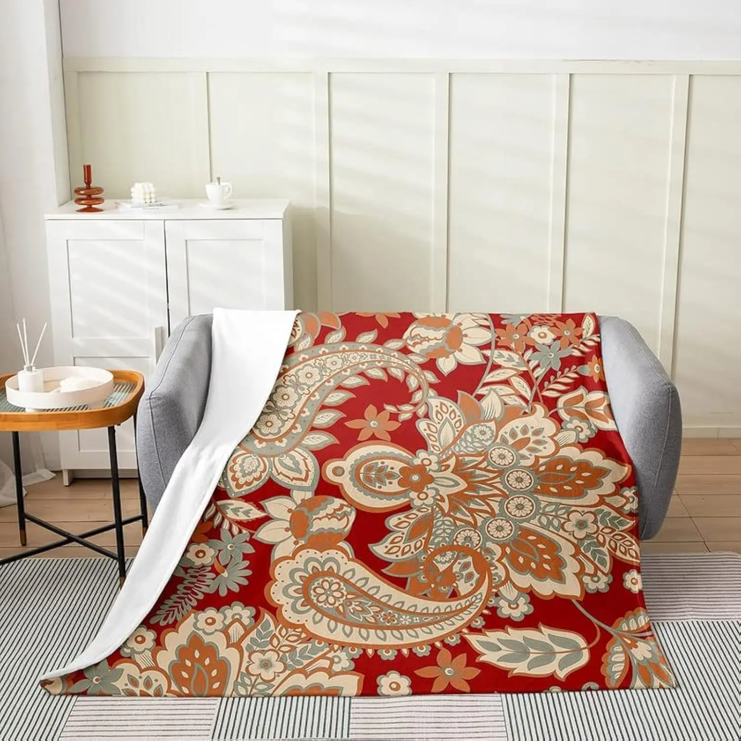 Feelyou Paisley Flannel Fleece Throw Blanket - Bohemian Exotic Boho Fuzzy Indian Plush Bed Blanket, Queen Size 90"x90", Flannel Fleece Blankets