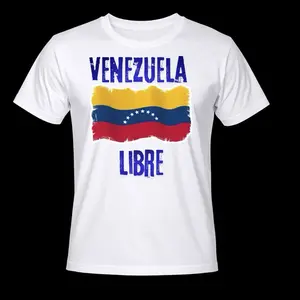 Venezuela Libre Shirt - White Cotton T-Shirt with Venezuela Flag Design Crewneck