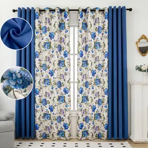 4 Panels Combination Including: 2 Panels Metallic Printed Full Blackout Curtains & 2 Panels Solid Full Blackout Curtains 54x84 inch，Living Room Bathroom Grommet QF222 QF121 Summer gift Thermal Insulated Noise Reducing Light Blocking holiday decoration