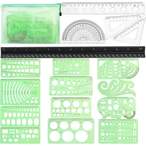 18 Pcs Geometric Drawing Templates Stencils Drawing Tools Drafting Stencil with Storage Bag for Architecture Studying Office Designing
