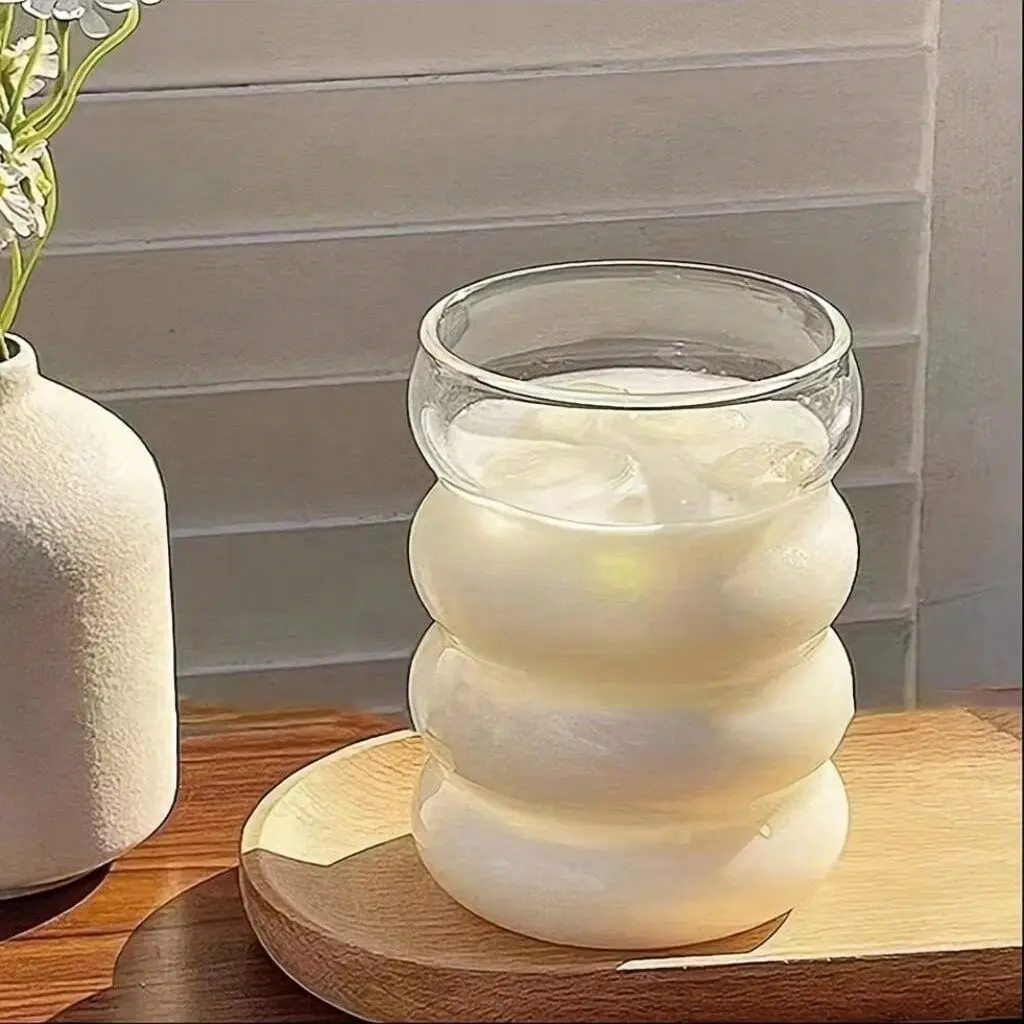 1-2-4 pcs 350ml and 500ml spiral cups, glass cups, high borosilicate glass cups, iced coffee cups, milk tea cups, juice cups, Glass beverage cups, suitable for matcha, tea, milk, iced drinks, ideal for back-to-school season and winter