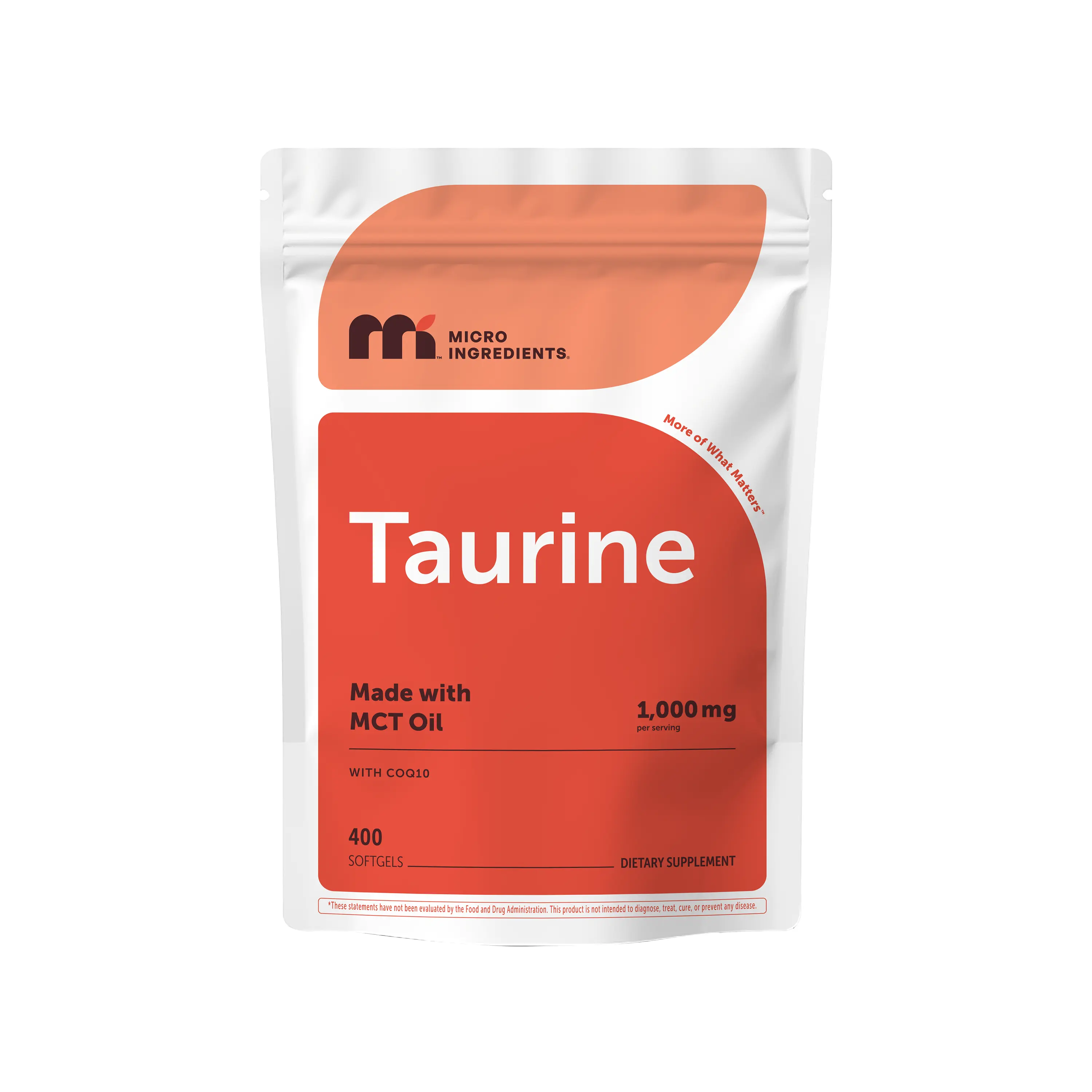 Micro Ingredients Taurine 1000mg with MCT Oil, 400 Softgels