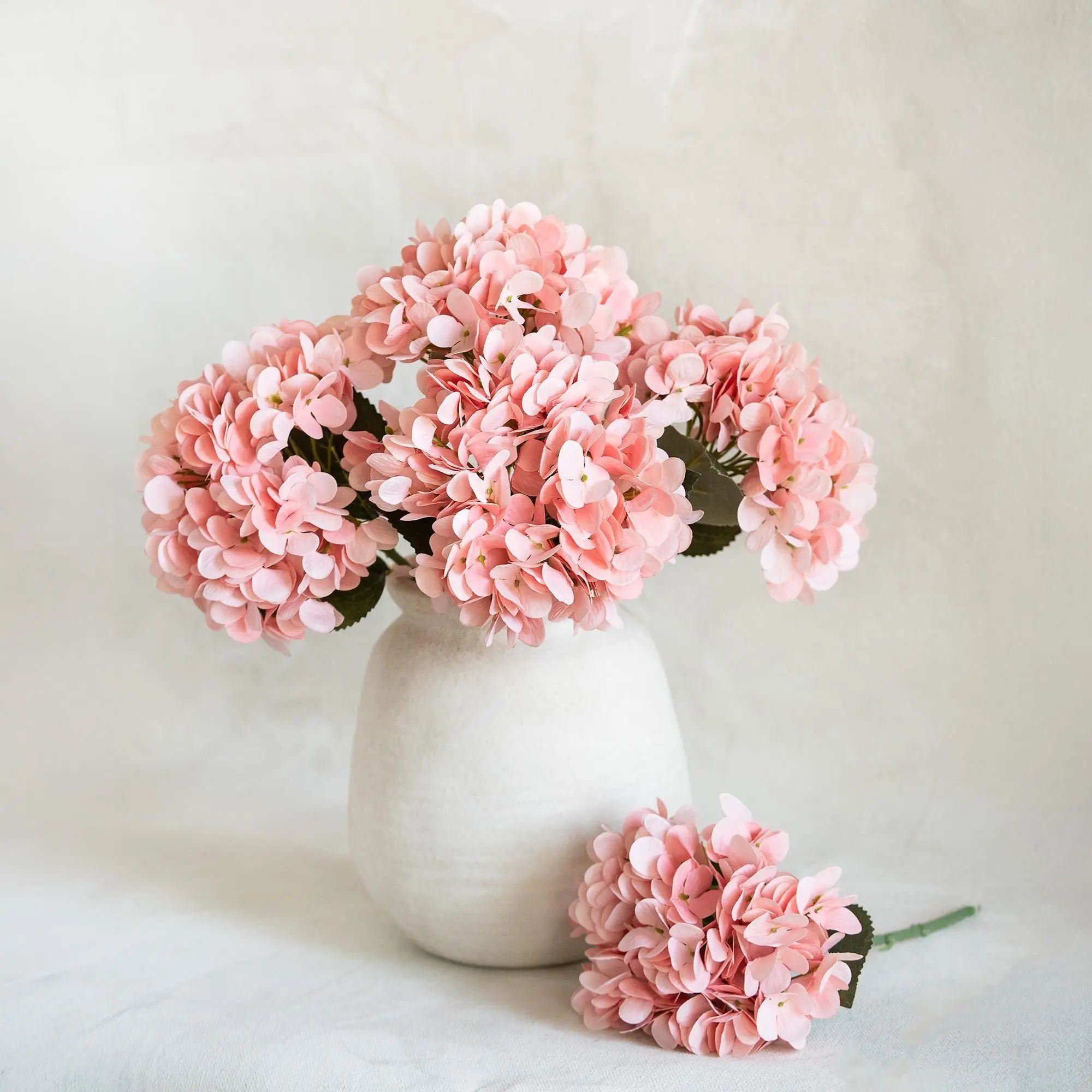 13" Faux Champagne Pink Hydrangea Stem, Silk Pastel Blooms Wedding Bouquet, DIY Flowers, Bridal Shower, Event Reception Table Centerpiece