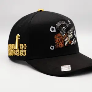 Gorras de chalino Sánchez de gamuza y en dos colores Snapback Hat with Embroidered Design and Gold Accents