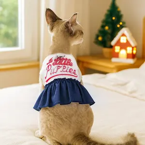 Embroidered Denim Dress for Pets, Cute Clothes for Dogs and Cats, Teddy Bichon Pomeranian Yorkie Small Dog Apparel