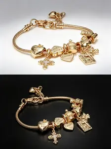 Women's Charm Bracelet, Cross Bible Heart Crown Angel Pendant Snake Bone Chain Jewelry, Personalized Daily Party Accessory