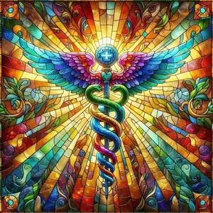 5D DIY Full Drill Round Diamond Painting - Diamond Painting Kit Winged Serpent Staff Decoration Mosaic Canvas DIY Wall Art, Home Wall Decoration