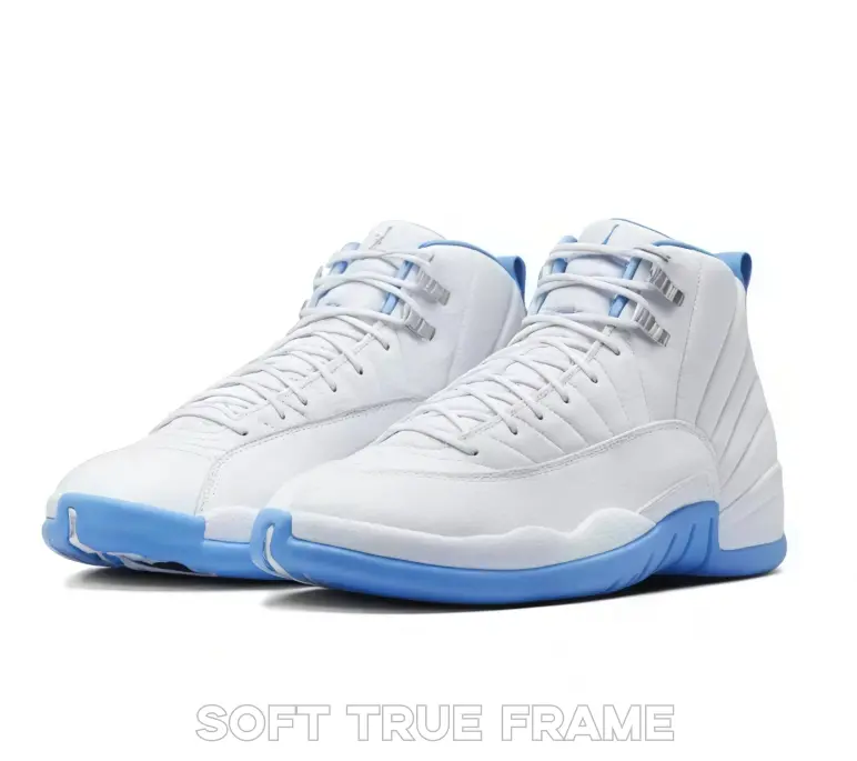 White & University Blue Leather High-Top Basketball Shoes | Retro Cushioned Sneakers