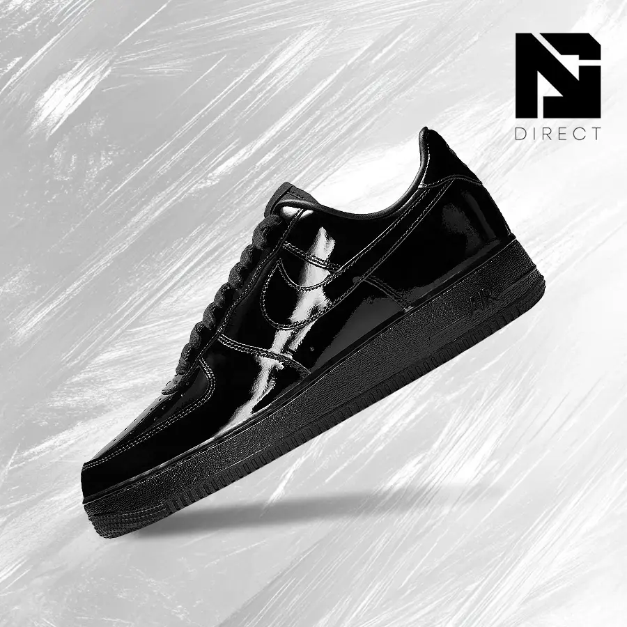 NIKE Men's Air Force 1 '07 Premium Low Profile Sneakers, Solid Black Patent Leather with Lightweight Comfort for Everyday Wear, Casual Wear, Male