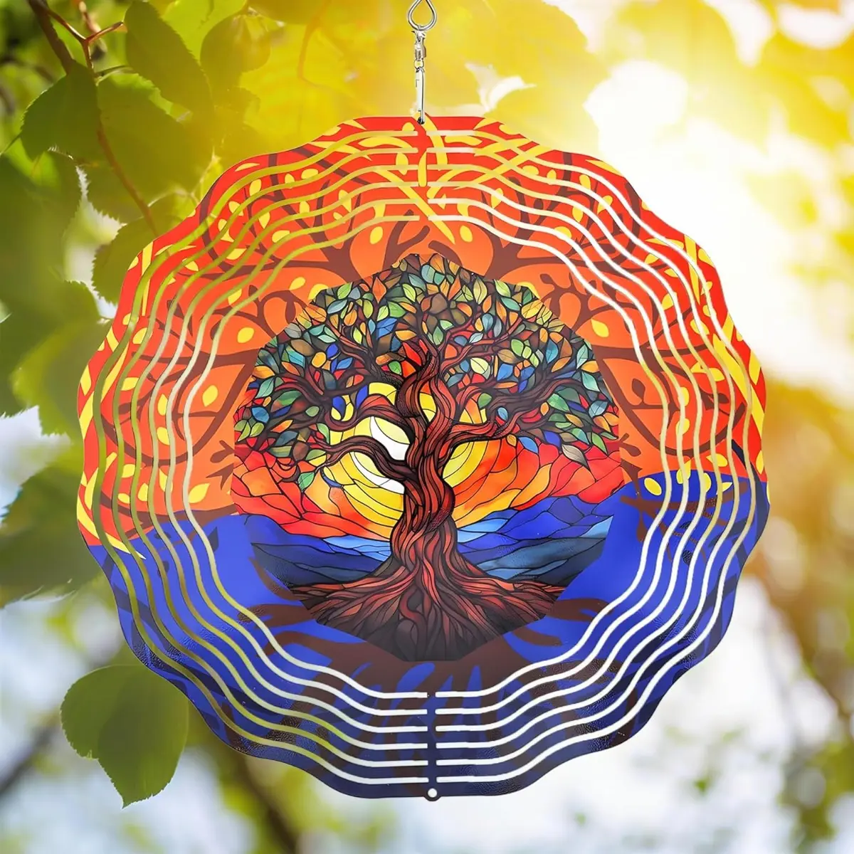 Tree of Life Wind Spinner-Outdoor Metal Decorations, Colorful Tree Wind Spinners for Yard and Garden, Stainless Steel Wind Spinners for Outside Hanging Ornament, Birthday Gifts for Mom, Friends, Neighbors