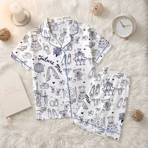 Future Mrs 2026 Satin PJs, Newly Engaged Bridal Loungewear, Wedding Morning Gift, White Silky Short Sleeve Pajama Set