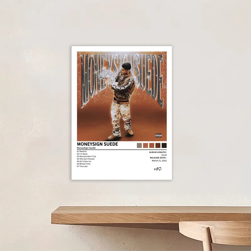 Moneysign Suede - Canvas Poster, Canvas Prints of Music Album Covers, Home Decor, Decoration Items, Art Work for Wall Decor, Bedroom/Dormitory Birthday/Christmas/New Year's Gift, Retro Style, Vintage Design, Perfect for Hip Hop Fans, Frameless