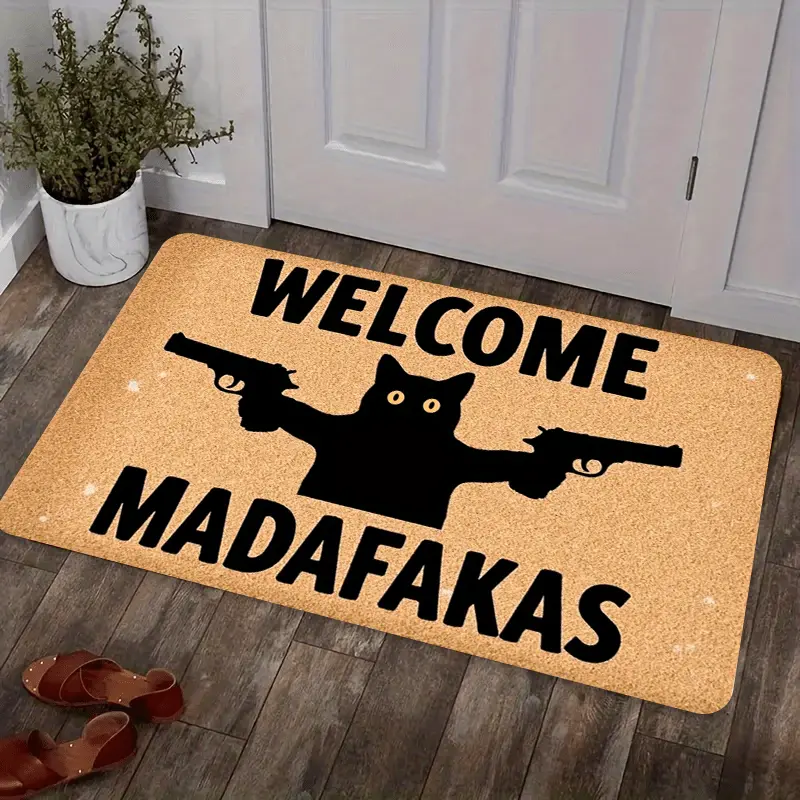 1pc Black Kitten Pattern Innovative Pattern Floor Mat, Entrance Door Mat, Very Suitable for Home, Porch And Bathroom Decoration, Bath Mat, Flannel Floor Mat
