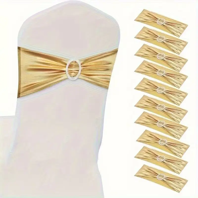 24pcs Plain Smooth Satin Stretch Spandex Chair Sashes with Shiny Plastic Buckles, Household Textile Chair Decor for Wedding, Party to Elevate Your Event