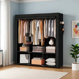 Portable Clothes Metal Hanging Rack Large 50 Inch Wardrobe Storage Organizer Non-Woven Fabric Sturdy Durable Space Saving Assembly Required Dustproof Cover tiktokshopspringglowup