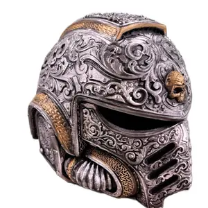 Deluxe 3D Printed Space Marine Display Helmet with Intricate Designs and Gold Accents.