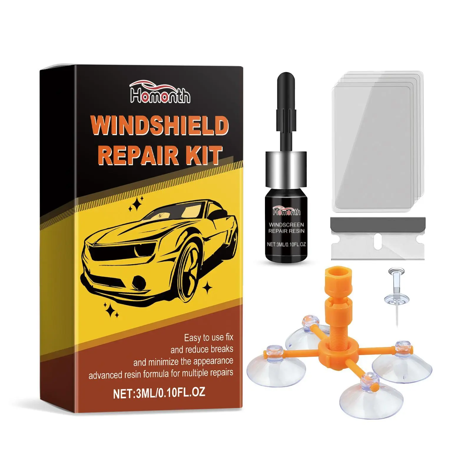 Homonth Windshield Repair Kit, Automotive Windshield Repair Fluid Retreads Glass Cracks