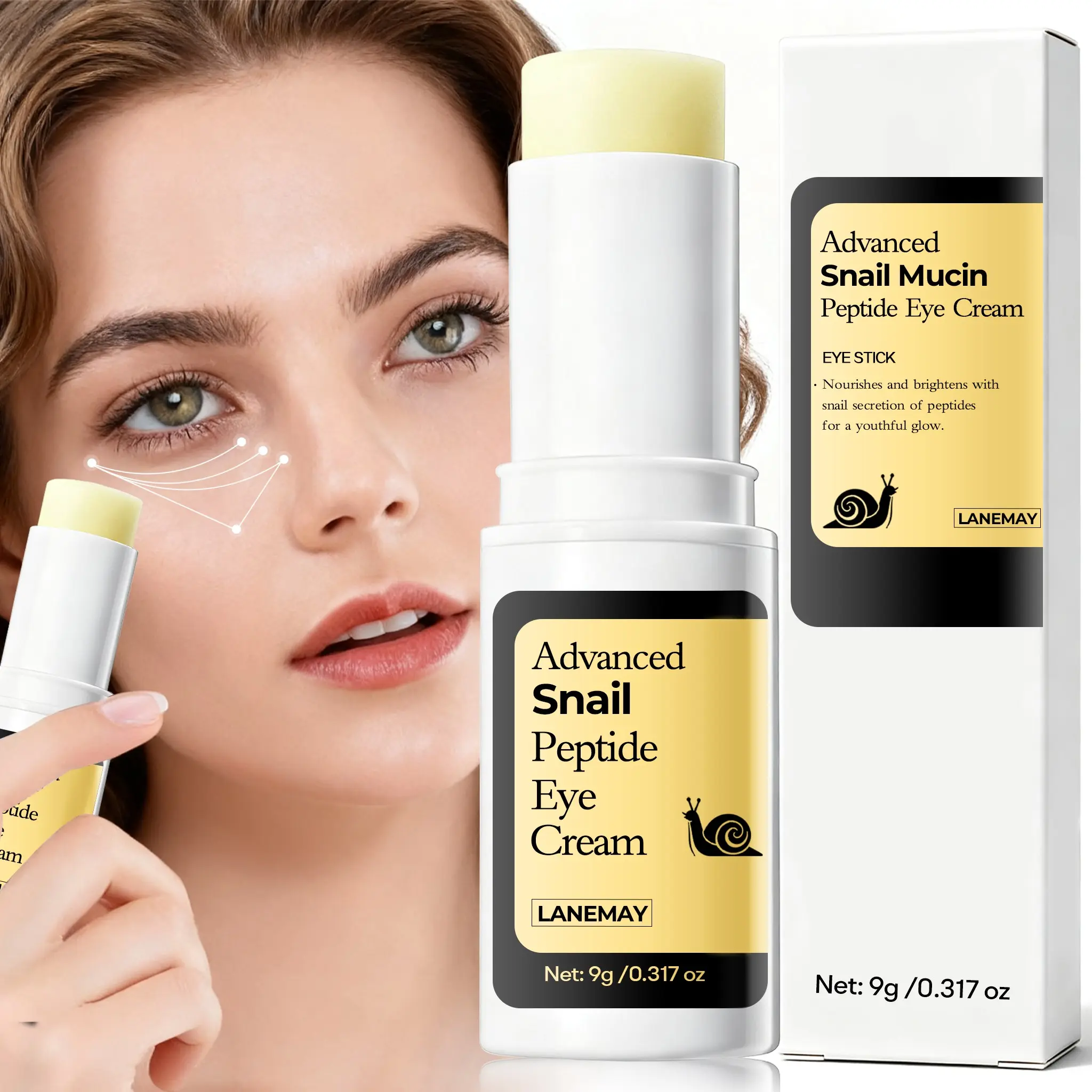 9g - Advanced Snail Mucin Peptide Eye Cream Hydrating Eye Stick - Caffeine & Retinol Lightweight Gentle Hydrating Formula - Diminishes Dark Circles & Puffiness - Deep Hydration, Hydrate & Moisturizing Treatment