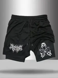 Men's Regular Fit Skull Print Shorts, Casual Comfy Breathable Shorts for Summer, Men's Bottoms for Daily Wear, Breathable Printed Shorts