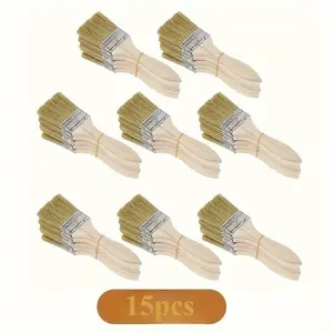 15-Piece Wooden Paint Brush Set with Ergonomic Gourd Handles, 2-Inch Natural Bristles for Painting & Dyeing, Durable Quality Wood Brushes for Home Use