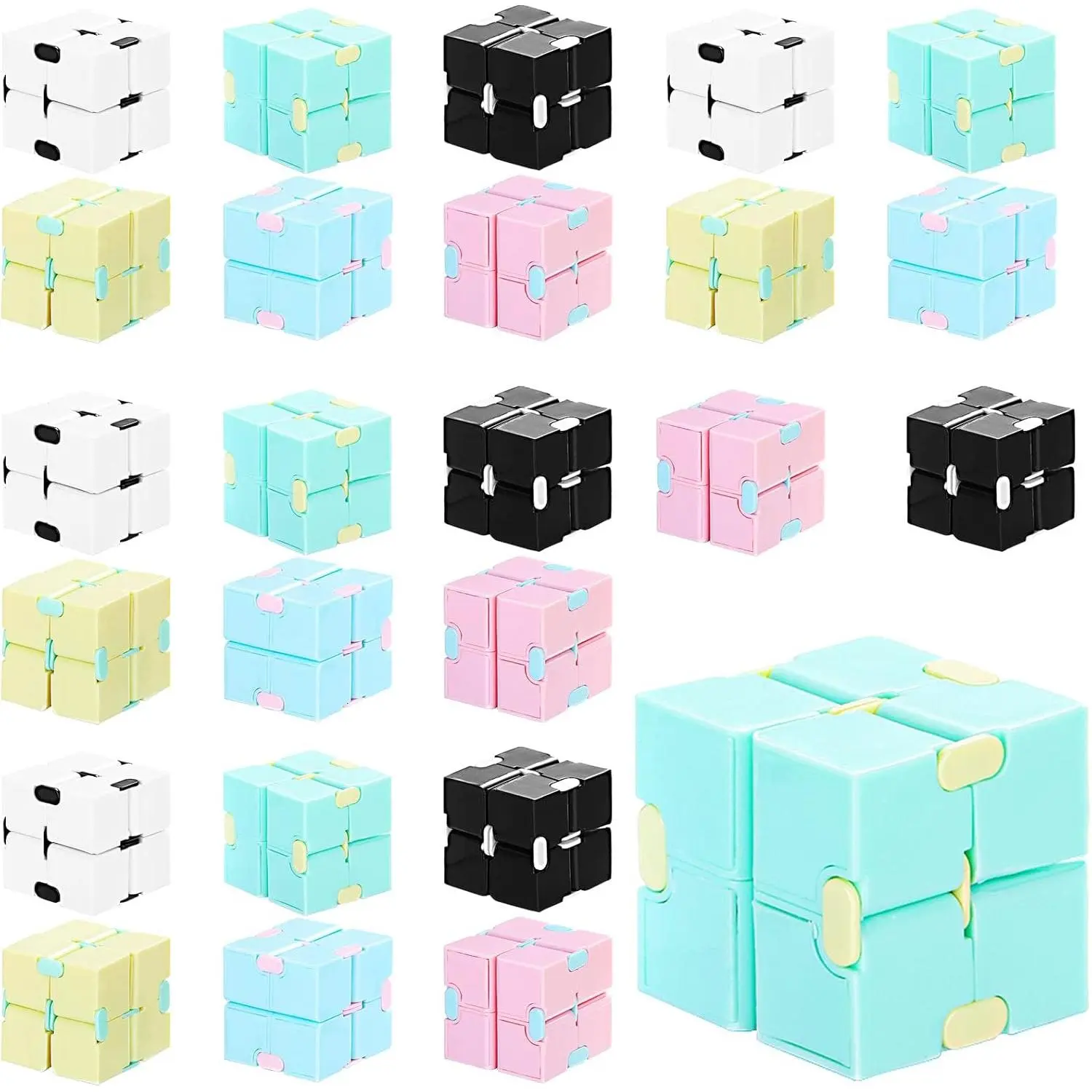 24 Pieces Infinity Cube Fidget Toy Mini Blocks Cube Bulk Gadget Sensory Toy Hand Held Blocks Finger Gadget Gift for Adults Anxiety Stress Relief Game(Cute Style)