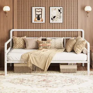 Heavy Duty Metal Twin Daybed Frame – Classic Headboard Sofa Bed – Steel Slats Support – Noise-Free – No Box Spring Needed – For Living Room, Bedroom, or Guest Room