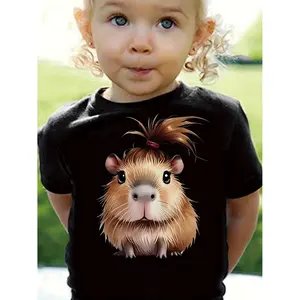 Cute Little Capybara Graphic Print T-Shirt, Capybara T-Shirt, Girl Summer Wear