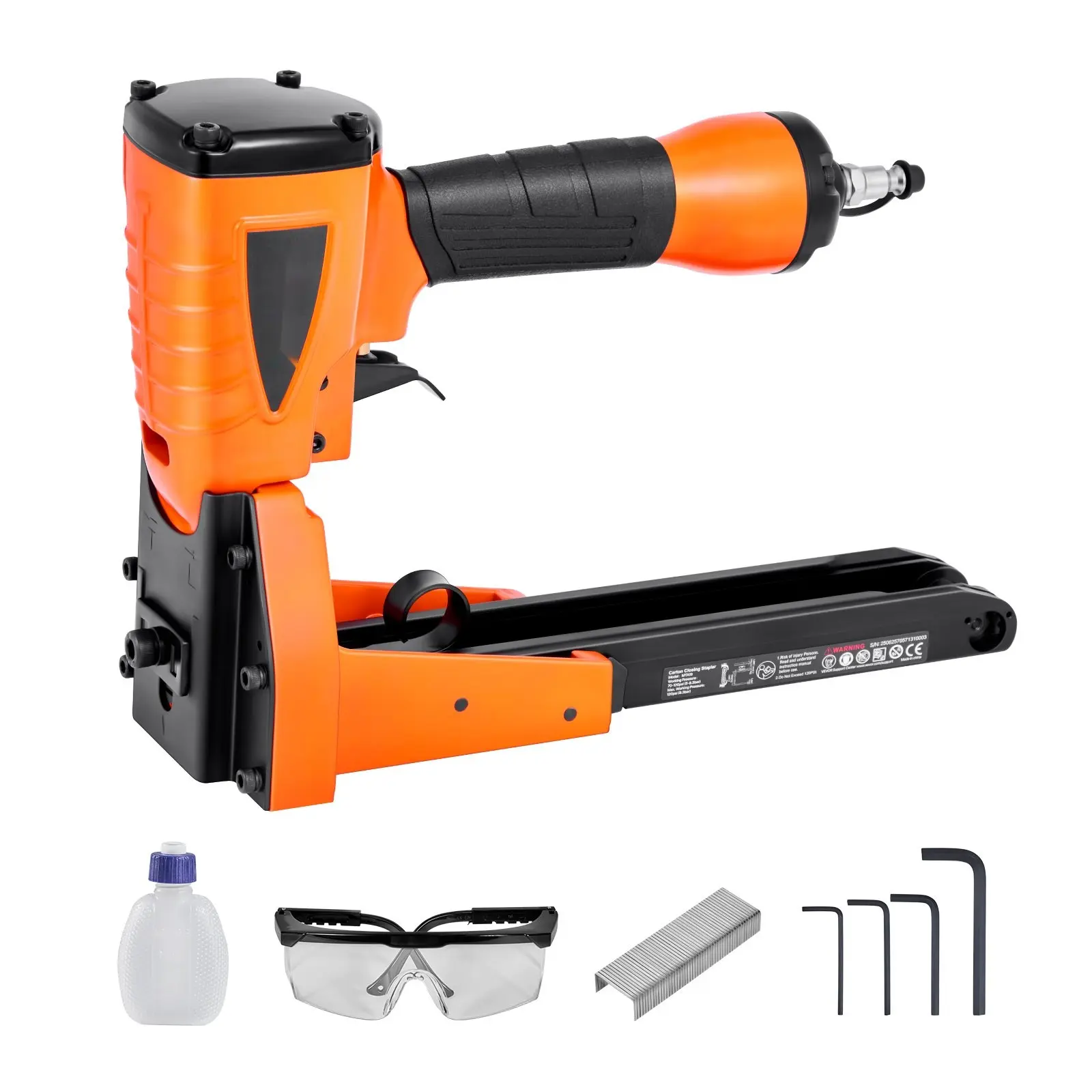 Industrial Pneumatic Carton Closing Stapler, 13 Gauge Air Staple Gun For 1-3/8" Crown, Heavy-Duty Box Sealing Tool For Cartons And Crates, Open-Throat Design, Durable Aluminum Body, Easy Load, Smooth Driving Reliable Performance