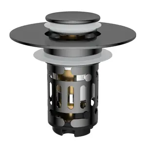 Hibbent Upgraded 3 in 1 Bathroom Sink Drain Strainer, Universal Pop Up Stopper with Removable Stainless Steel Filter Basket Hair Catcher, Sink Plug for 1.1''~2.36'' Basin, Brass Bullet Core, Grey