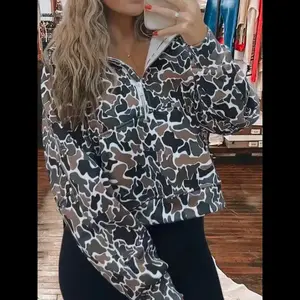 Stay Cozy in Style with our Half Zip-Up Print Sweatshirt camo - Shop Now!