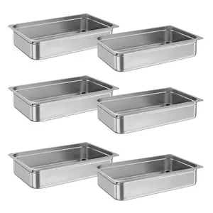GARVEE 6 Pack Steam Table Pans, NSF Certified, Full Size Hotel Pans in Commercial Stainless Steel. Available in 2.5, 4, and 6 Inch Depths, with Anti-Jamming Feature. Optional Lids for 4 and 6 Inch Pans.
