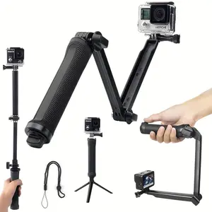 4-In-1 Camera Monopod for Gopro & Action Cameras, Foldable Selfie Stick with Tripod, Non-Slip Handle, Compatible with Gopro Hero Series