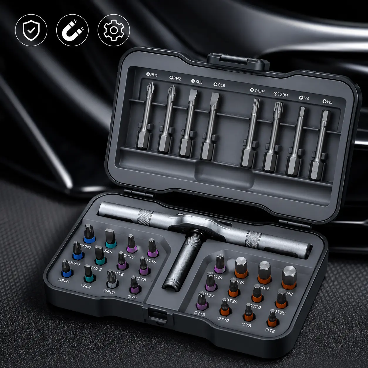 32-in-1 Precision Screwdriver Set with Ratchet Handle, S2 Steel Magnetic Bit Kit, Compact Repair Tool Set for Car, Electronics, Home Maintenance & DIY Projects#ToolKit #ScrewdriverSet #DIYTools #CarTools #RepairKit #MechanicTools #HandTools