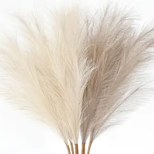 6-Pcs 27-inch Faux Black Pampas Grass Large Tall Fluffy Artificial Fake Flower for Black Bathroom Decor Boho Decor for Floor Vase Filler Farmhouse Home Wedding Decorations (Beige&Taupe) Artificial Plant Set