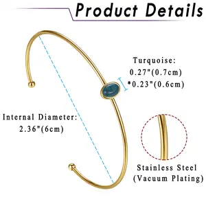 OIDEA Vintage Open Cuff Bracelet for Women, Stainless Steel K Gold Tone Turquoise Bangle, French Court Style Jewelry