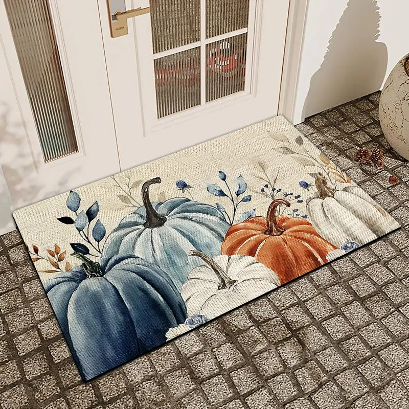 1 Pc Autumn Blue Pumpkin Diatom Mud Anti Slip And Water Absorbing Entrance Door Mat Indoor And Outdoor Door Mat Kitchen Dining Room Bathroom Bedroom Decoration Holiday Home Decor