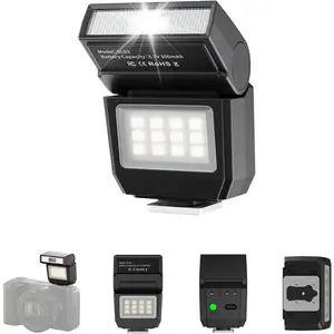 SL03 Camera Mini Flash Speedlite with Video Light, GN8 6500K External Flash 90° Angle Adjustable Speedlite Compatible with Sony/Canon/Fuji/Nikon DSLR, Universal Single Contact Hot Shoe Mount