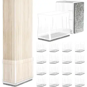 16 PCS 1" x 1.5" Clear Rectangle Silicone Chair Leg Floor Protectors, Felt Bottom Furniture Sliders Pads for Hardwood Floors