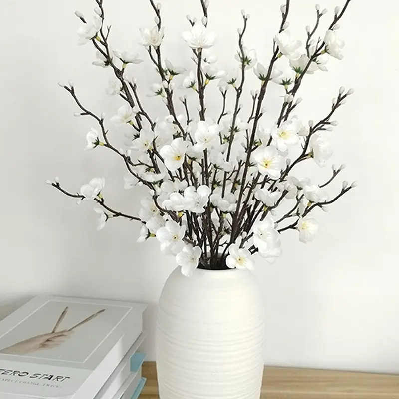 5 Branch Plum Blossom Decor, 10 Flowers Per Branch Realistic Plastic Floral Arrangement Artificial Flowers for Home Office Wedding Party Decoration Decorative Artificial Flowers