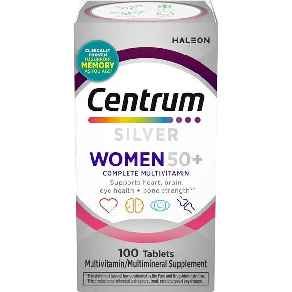 Centrum Silver Women's Multivitamin for Women 50 Plus, Multivitamin/Multimineral Supplement with Vitamin D3, B Vitamins, Non-GMO Ingredients, Supports Memory and Cognition in Older Adults - 100 Ct