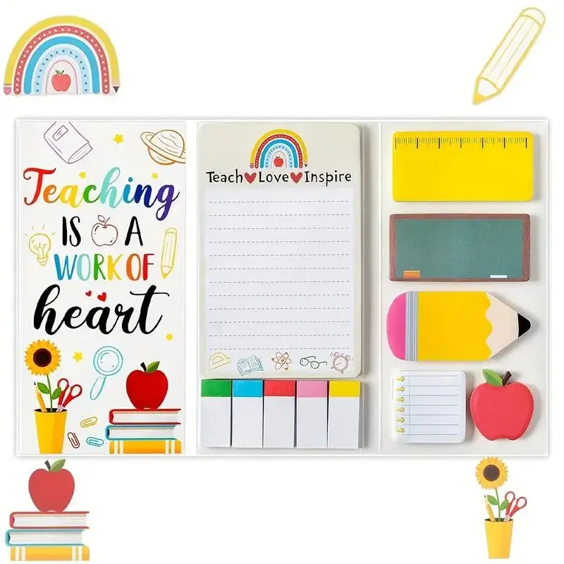 Cartoon Design Sticky Notes Set, 1 Set 550 Sheets Thank You Teacher Self-stick Note Pads, Writing Memo Pads, Back To School Office Supplies, Stickers